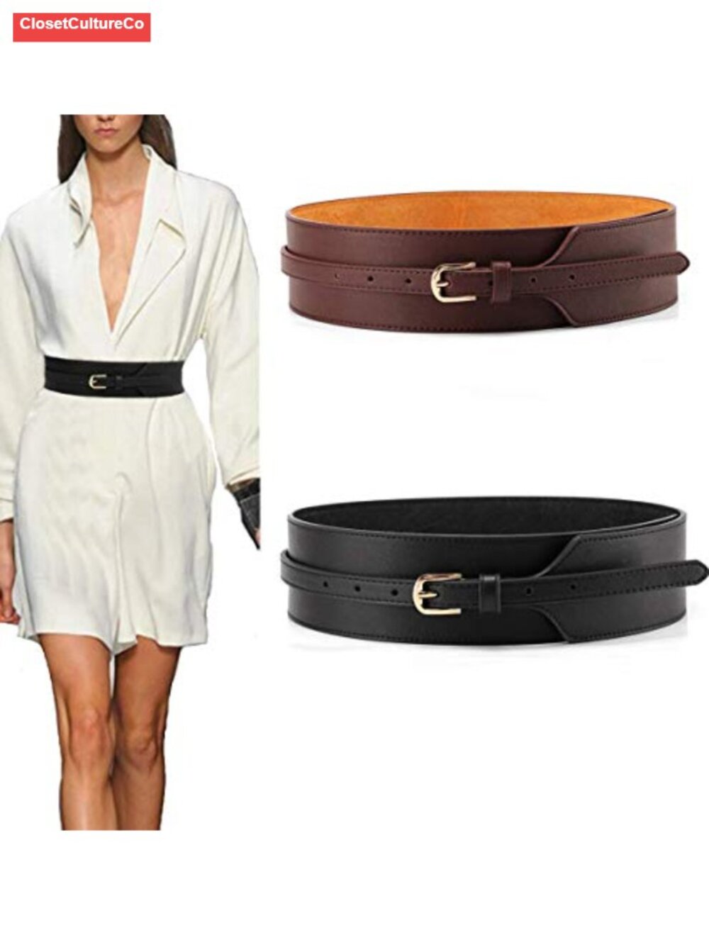 Women Wide Knotted Belt Design PU Leather Waistbands Simple Width Belt